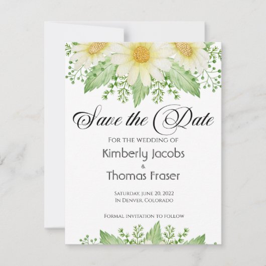 Waterverf Daisy bloemen sparen de datum Save The Date (Voorkant)