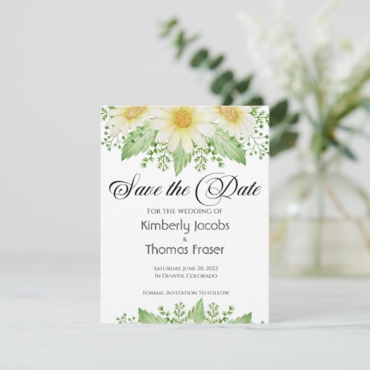Waterverf Daisy bloemen sparen de datum Save The Date (Staand voorkant)