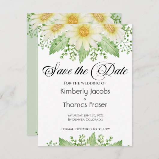 Waterverf Daisy bloemen sparen de datum Save The Date (Voorkant / Achterkant)