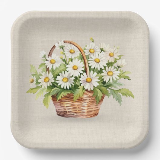 Waterverf Daisy boeket in mand Papieren Bordje (Voorkant)