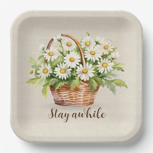 Waterverf Daisy boeket in mand Papieren Bordje (Voorkant)