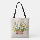 Waterverf Daisy boeket in mand Tote Bag (Achterkant)
