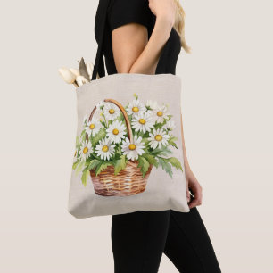 Waterverf Daisy boeket in mand Tote Bag