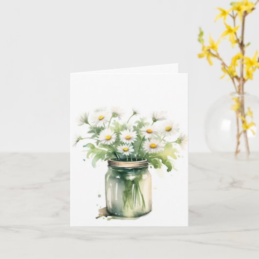 Waterverf Daisy boeket in Mason Jar Kaart (Gele Bloem)