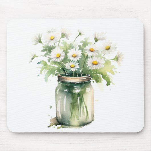 Waterverf Daisy boeket in Mason Jar Muismat (Voorkant)