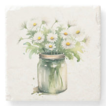 Waterverf Daisy boeket in Mason Jar