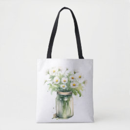 Waterverf Daisy boeket in Mason Jar Tote Bag