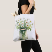 Waterverf Daisy boeket in Mason Jar Tote Bag (Dichtbij)