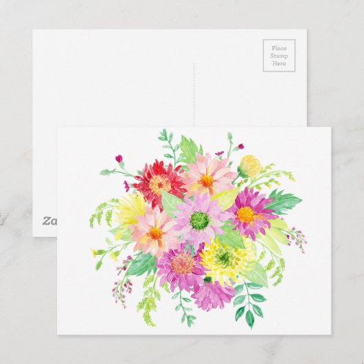 Waterverf daisy bouquet briefkaart (Voorkant / Achterkant)