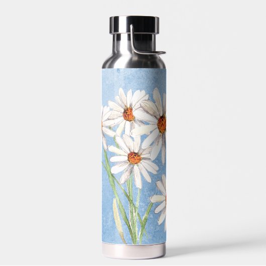 Waterverf Daisy Bouquet over blauw Waterfles (Links)