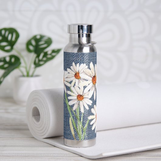 Waterverf Daisy Bouquet over denim Waterfles (Yoga)