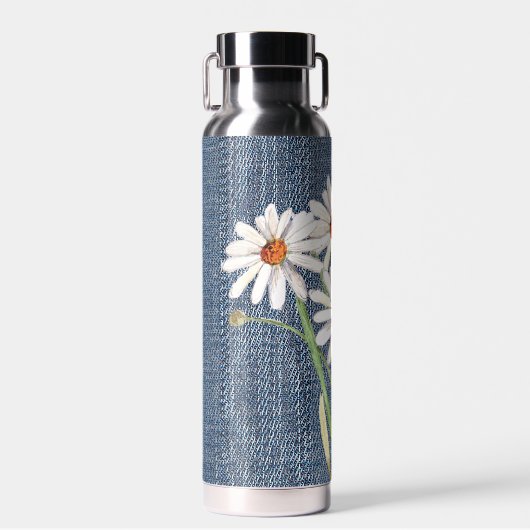 Waterverf Daisy Bouquet over denim Waterfles (Voorkant)