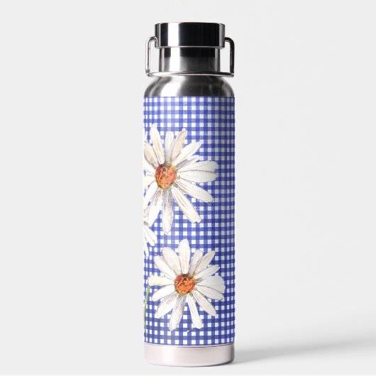 Waterverf Daisy Bouquet over gingham Waterfles (Achterkant)