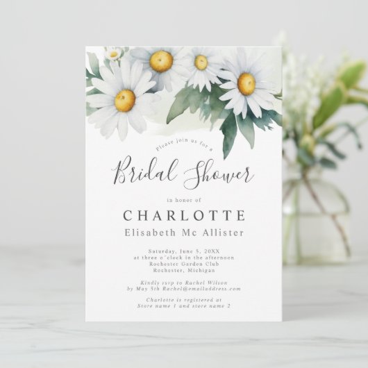 Waterverf Daisy Bruids Douche Uitnodiging (Staand voorkant)