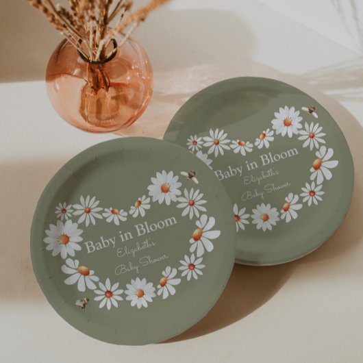 Waterverf Daisy & Bumble Bee Baby shower Papieren Bordje