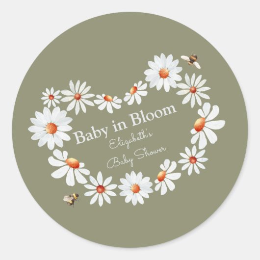 Waterverf Daisy & Bumble Bee Baby shower Ronde Sticker (Voorkant)