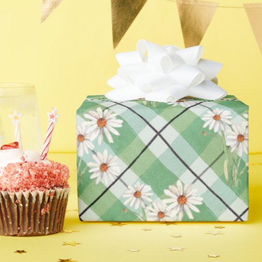 Waterverf Daisy Bunch over groene spelregels Cadeaupapier (Verjaardagsfeest)