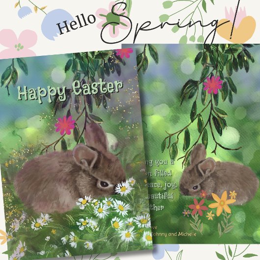 Waterverf Daisy Bunny Handgeschilderd Feestdagenkaart