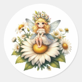 Waterverf Daisy Fairy Ronde Sticker