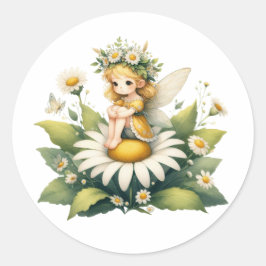 Waterverf Daisy Fairy Ronde Sticker