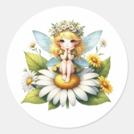 Waterverf Daisy Fairy Ronde Sticker