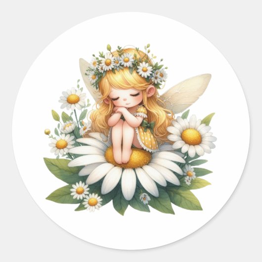 Waterverf Daisy Fairy Ronde Sticker (Voorkant)
