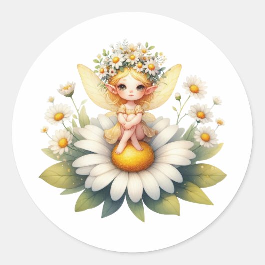 Waterverf Daisy Fairy Ronde Sticker (Voorkant)