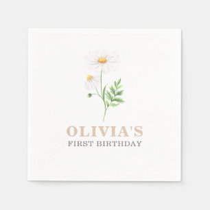 Waterverf Daisy First Birthday Napkins Servet