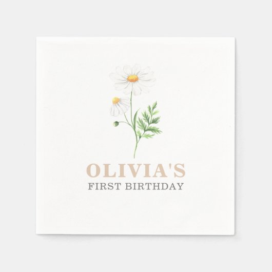 Waterverf Daisy First Birthday Napkins Servet (Voorkant)