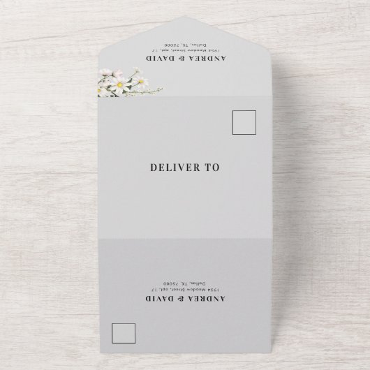 Waterverf Daisy Floral Delicate QR Code Weddenscha All In One Uitnodiging (Buitenkant)