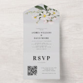 Waterverf Daisy Floral Delicate QR Code Weddenscha All In One Uitnodiging (Binnen)