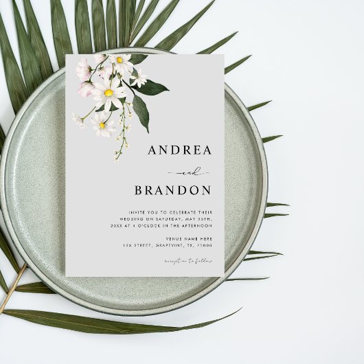 Waterverf Daisy Floral Spring All in One Wedding Kaart