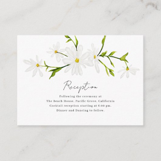 Waterverf Daisy Floral Wedding Reception Kaart (Voorkant)