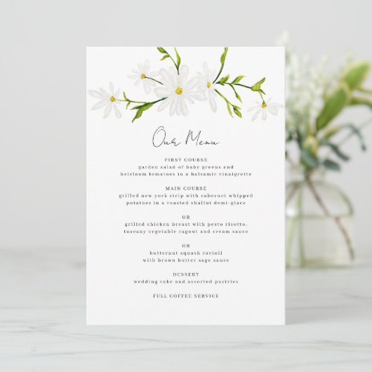 Waterverf Daisy Floral Wedding Reception Menu (Staand voorkant)