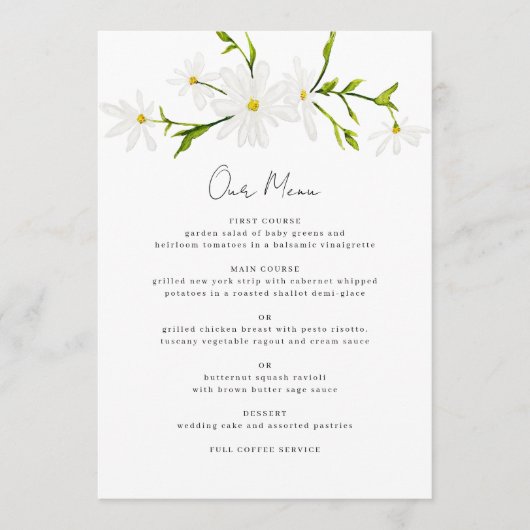 Waterverf Daisy Floral Wedding Reception Menu (Voorkant)
