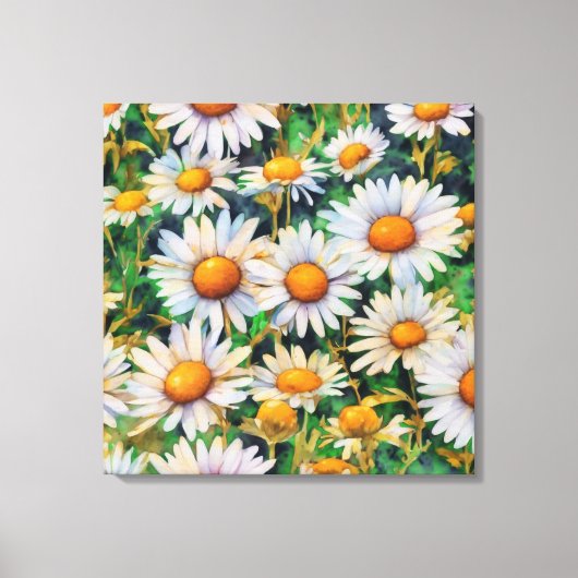 Waterverf Daisy Flowers Tuin Canvas Afdruk (Voorkant)