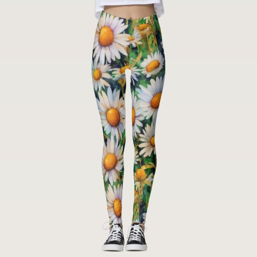 Waterverf Daisy Flowers Tuin Leggings (Voorkant)