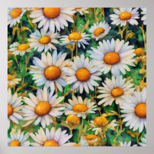 Waterverf Daisy Flowers Tuin Poster
