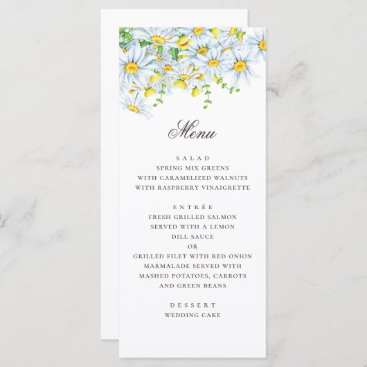 Waterverf Daisy. Kamille. Zomer bloemenbruiloft Menu (Voorkant / Achterkant)