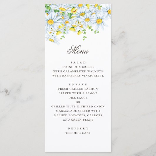 Waterverf Daisy. Kamille. Zomer bloemenbruiloft Menu (Voorkant)