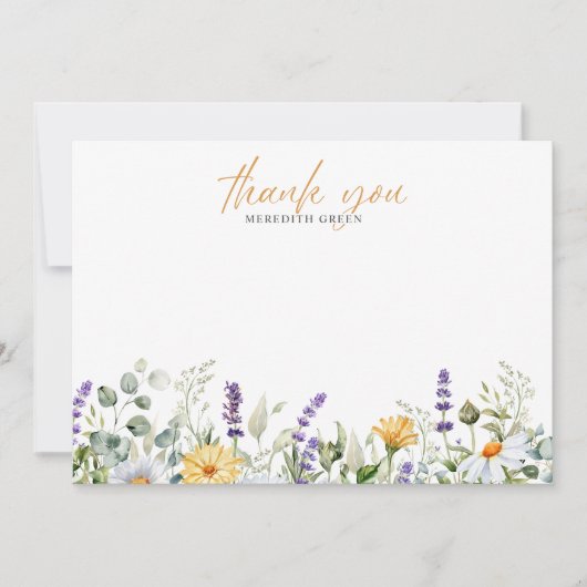 Waterverf Daisy Lavender DANK U heeft nota genomen Notitiekaartje (Voorkant)