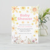 Waterverf Daisy Meisje Roze Baby shower Invitation Kaart (Staand voorkant)