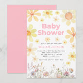 Waterverf Daisy Meisje Roze Baby shower Invitation Kaart (Voorkant / Achterkant)