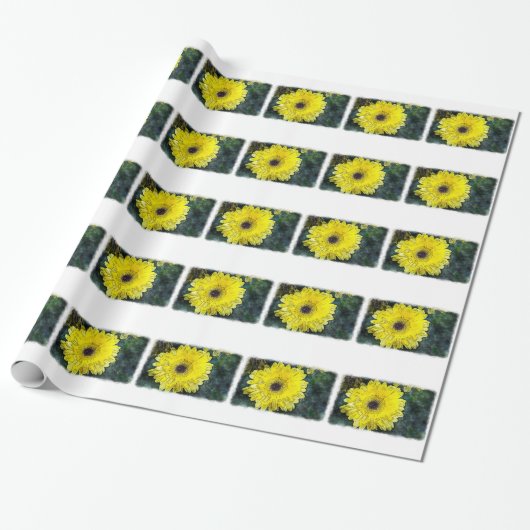Waterverf Daisy op wit Cadeaupapier (Uitgerold)