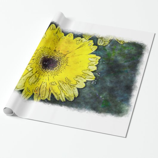 Waterverf Daisy op wit groot Cadeaupapier (Uitgerold)