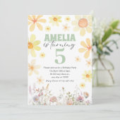 Waterverf Daisy Pastel Groene Verjaardagsuitnodigi Kaart (Staand voorkant)