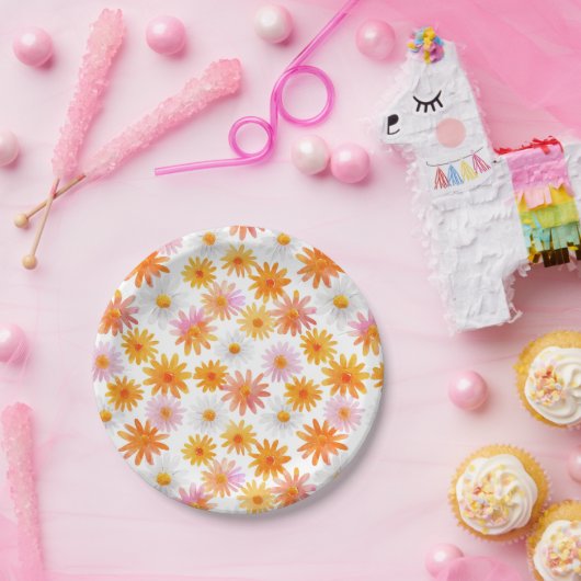 Waterverf Daisy Pattern Pastel Baby shower Papieren Bordje (Feest)