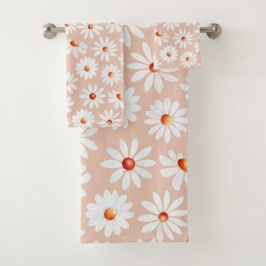 Waterverf Daisy Pattern roze Blush Background Bad Handdoek (Insitu)