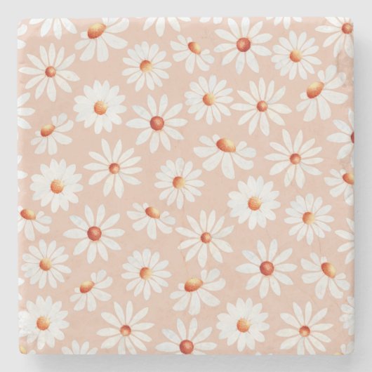 Waterverf Daisy Pattern roze Blush Background Stenen Onderzetter (Voorkant)