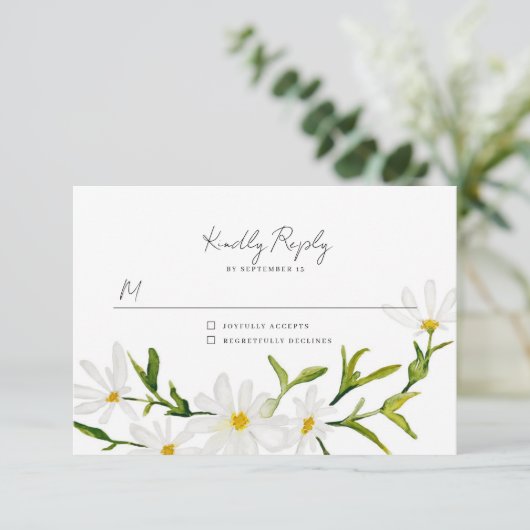 Waterverf Daisy RSVP Floral Wedding Reply Kaart (Staand voorkant)